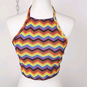 NEW Target Pride Machine Knit Chevron Rainbow Crop Halter Top Womens Small